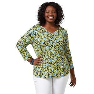 Cato Fashions | Cato Plus Size Floral Seamed Henley Size 26/28W